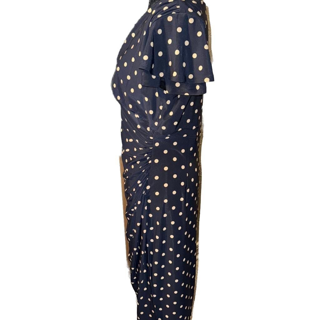 RALPH LAUREN Black Brown Polka Dot Cowl Neck Ruched Waist Dress ~ 6 M3020 3