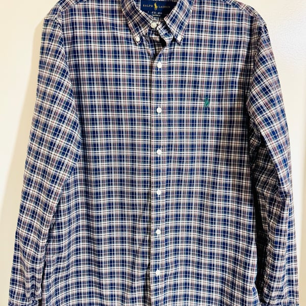 Ralph Lauren Plaid Shirt Button Down Custom Fit Stretch Cotton 15 1/2 