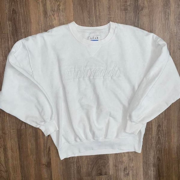 Vintage 90s Russell Athletic White Blank Crewneck Sweatshirt Large Made in USA
