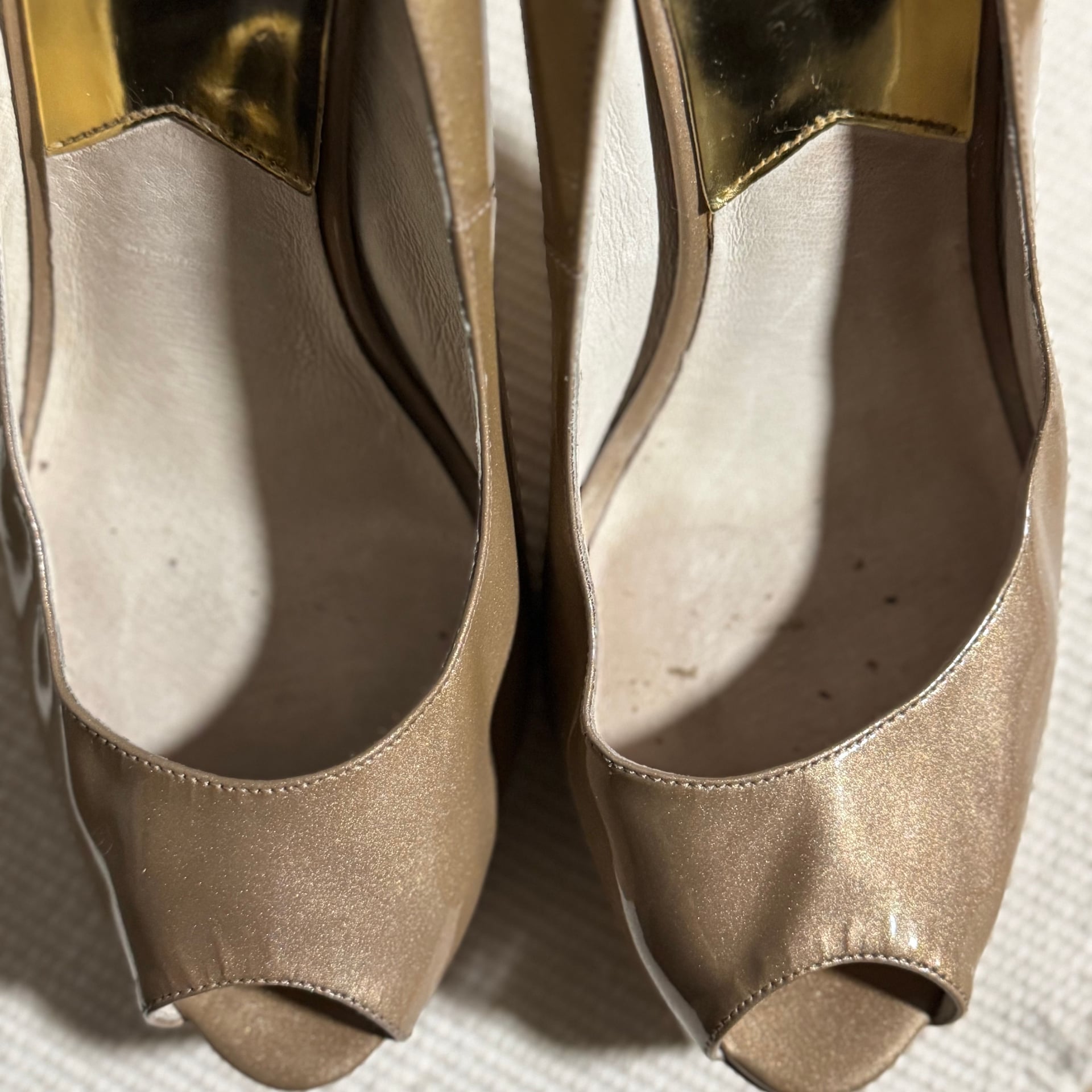 Michael Kors York Platform Gold Peep Toe Stiletto Heels Size 10 Holiday Party 8
