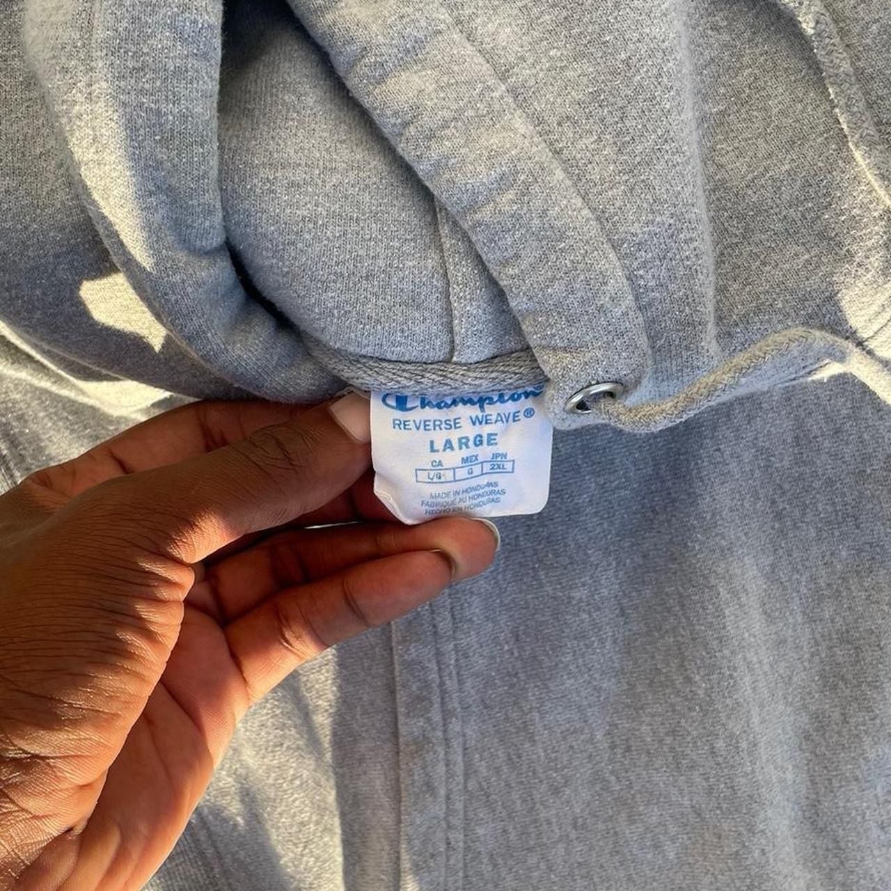 Champion Reverse Weave Grey Hoodie Pink Patch Spellout Logo Pullover 4