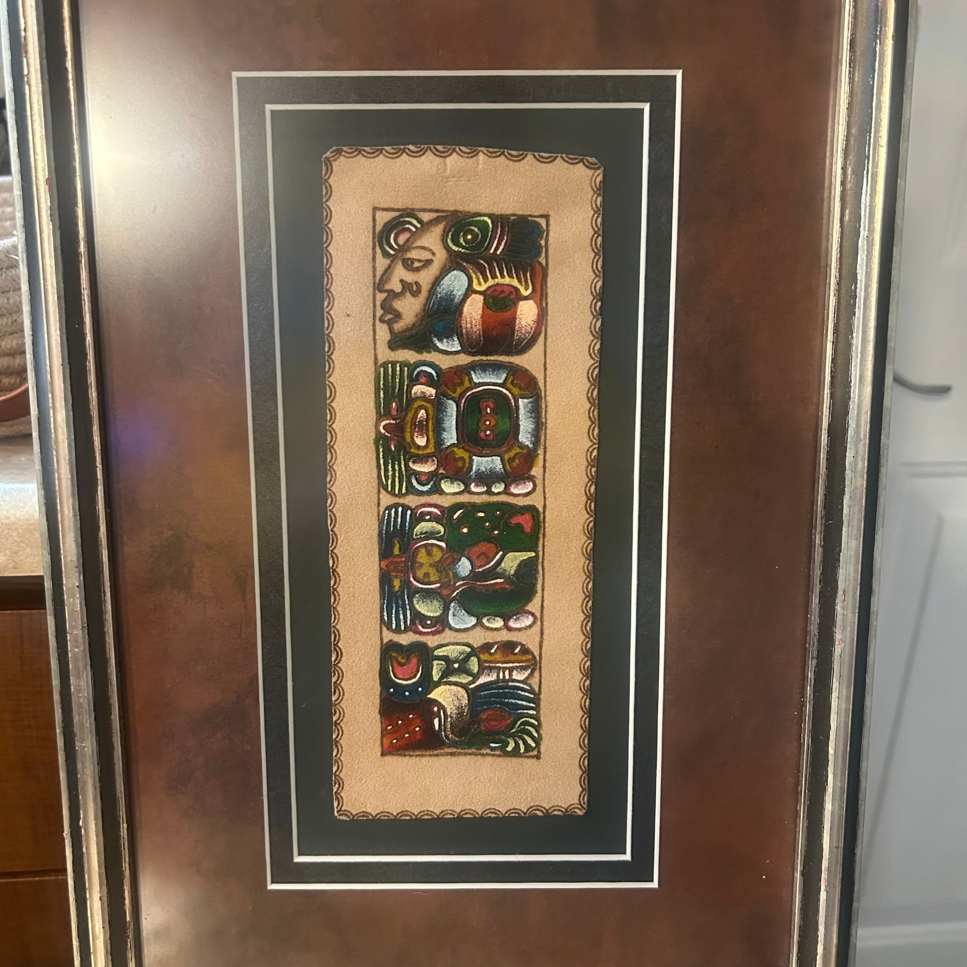 Aztec leather print, custom frame measure 11x16. 1