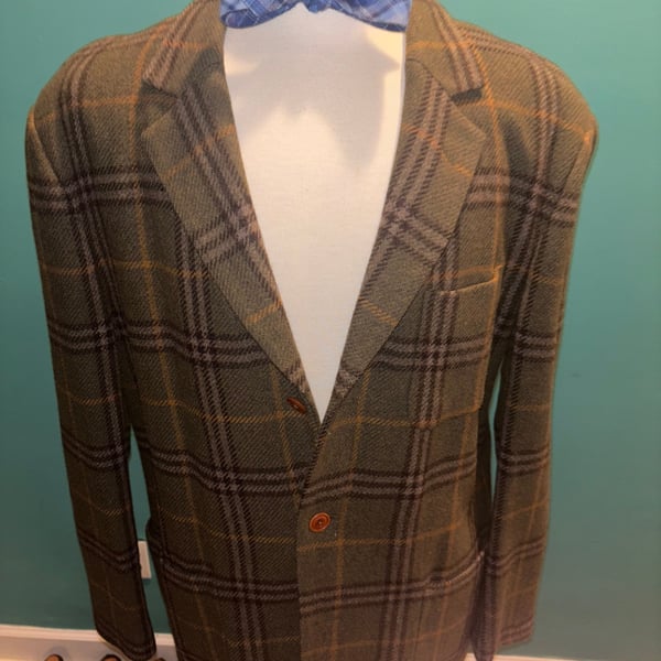 Tommy Hilfiger Sport Coat Mens 44L Brown Glen Plaid Wool Blazer Jacket