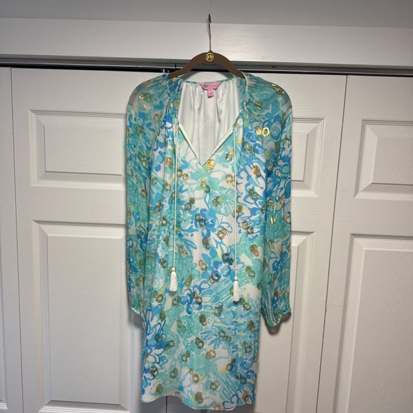 Lilly Pulitzer Saria Silk Tunic Dress Resort White Gold In a Pinch Size 6