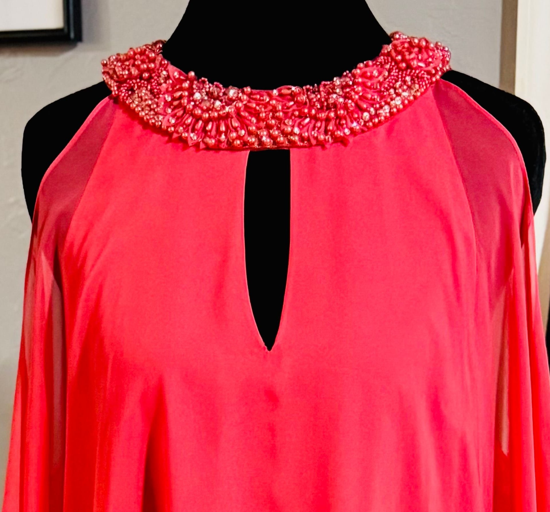 Badgley Mischka High Neck Georgette Caftan Gown Size 4 3