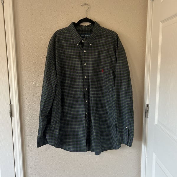 Ralph Lauren Men's Green/Blue/Red Plaid Button Up Shirt