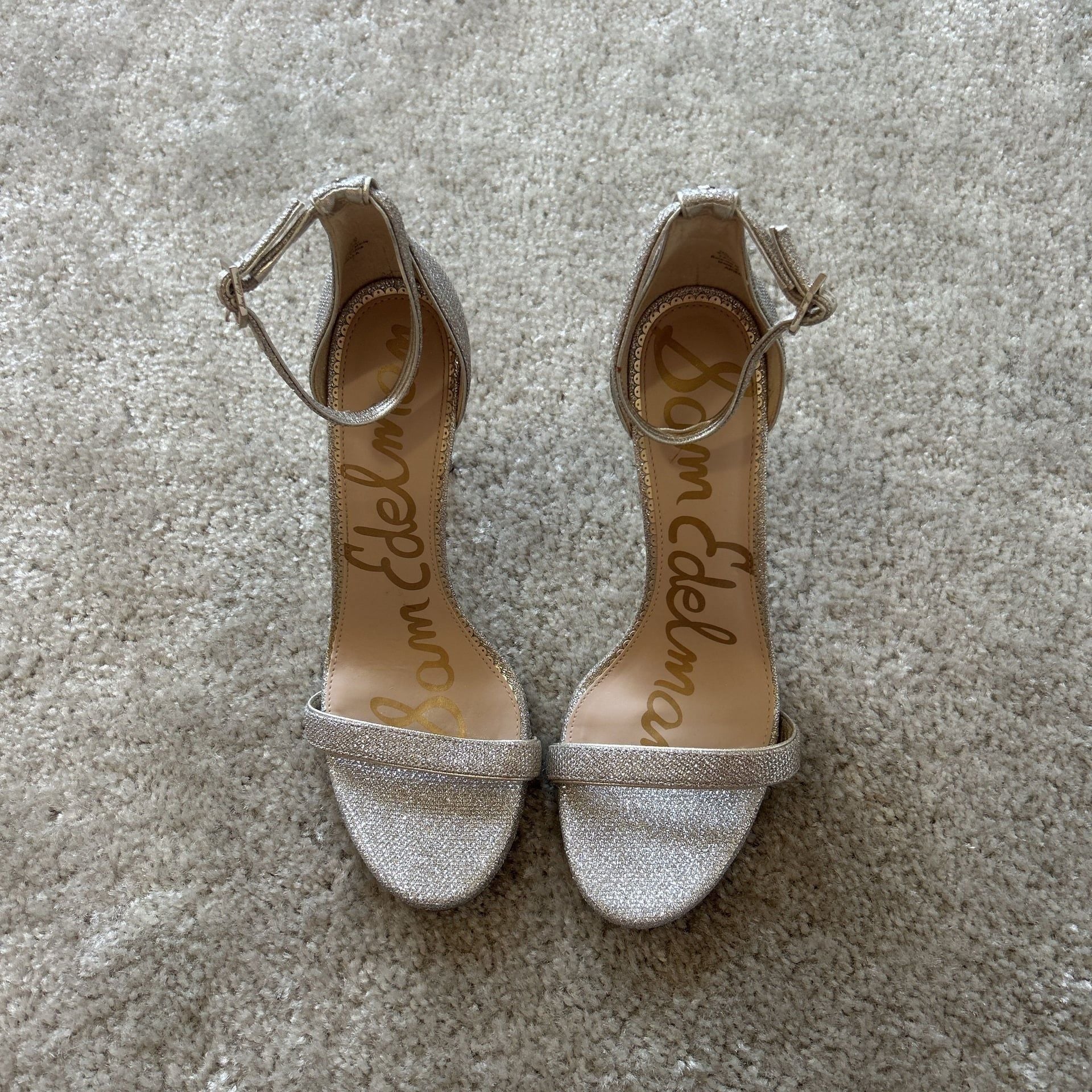 Sam Edelman Ariella Textured Metallic Silver Ankle Strap Heels 1