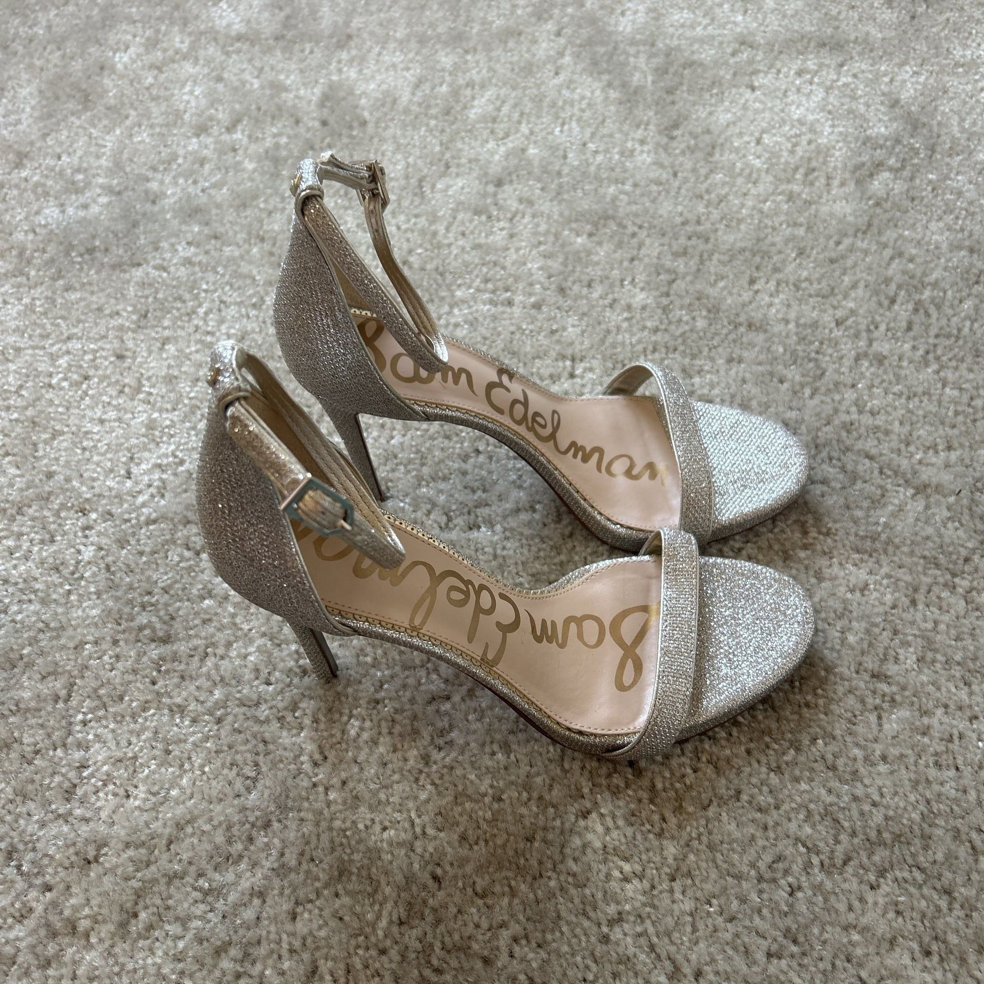 Sam Edelman Ariella Textured Metallic Silver Ankle Strap Heels 3