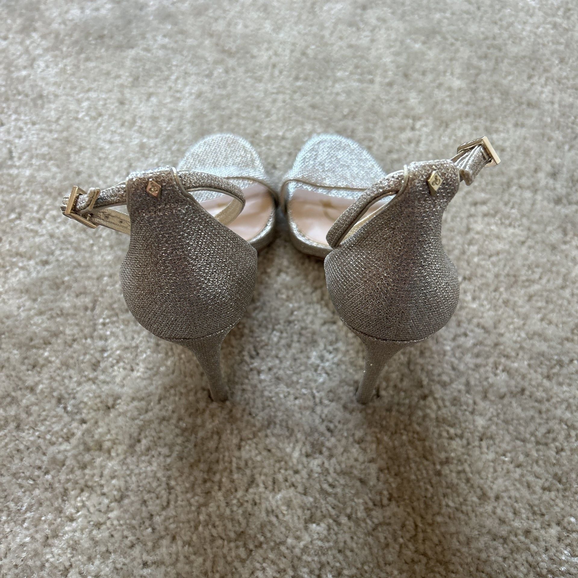 Sam Edelman Ariella Textured Metallic Silver Ankle Strap Heels 4