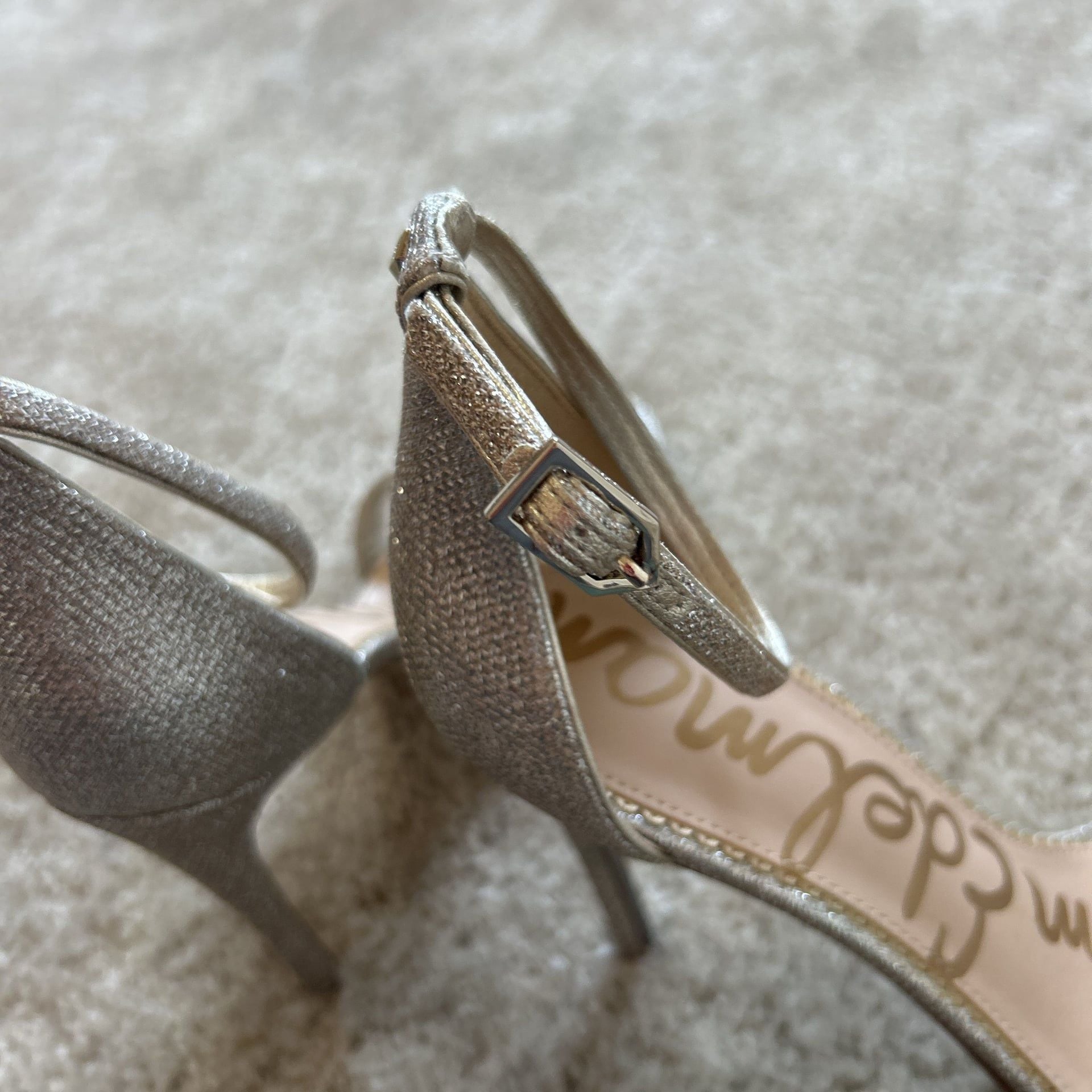 Sam Edelman Ariella Textured Metallic Silver Ankle Strap Heels 5