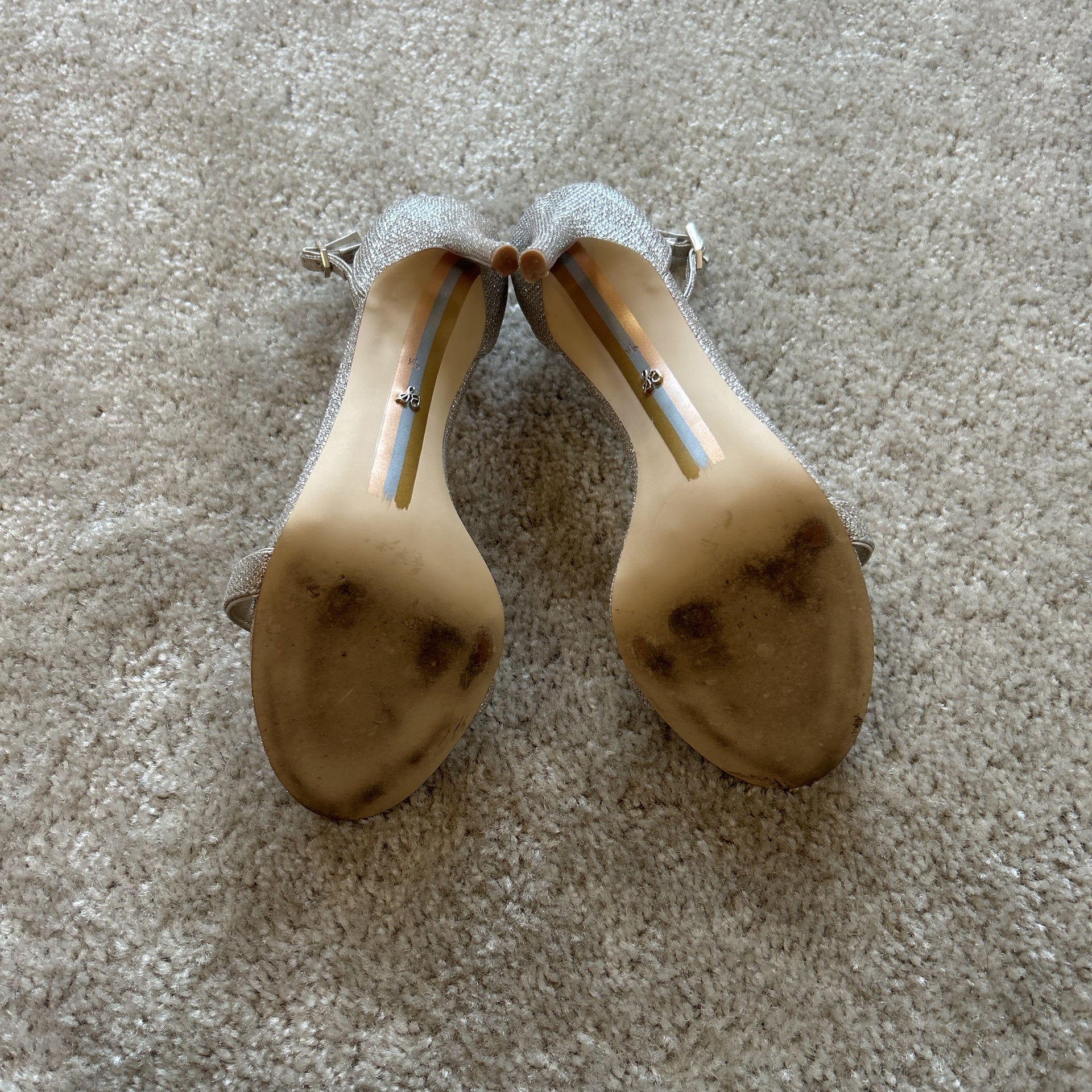 Sam Edelman Ariella Textured Metallic Silver Ankle Strap Heels 6