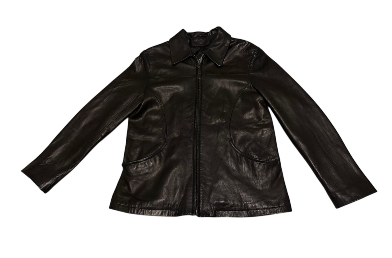 VTG Tibor Leathers Motorcycle Jacket Soft Genuine Leather FullZip womens black M 1
