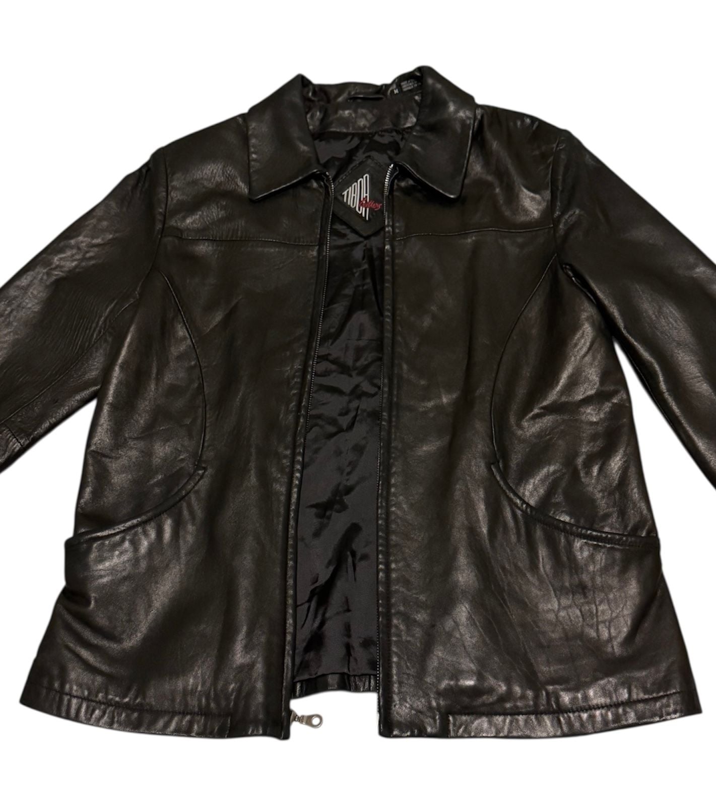 VTG Tibor Leathers Motorcycle Jacket Soft Genuine Leather FullZip womens black M 6