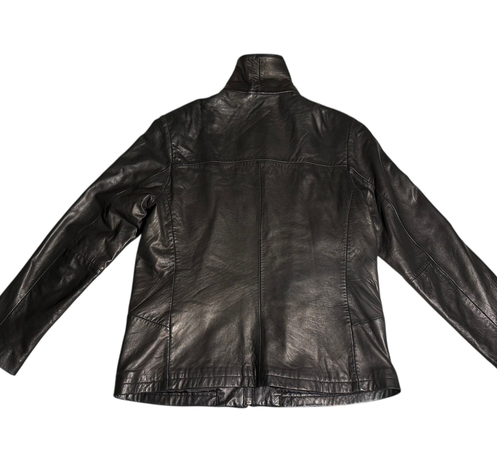 VTG Tibor Leathers Motorcycle Jacket Soft Genuine Leather FullZip womens black M 9