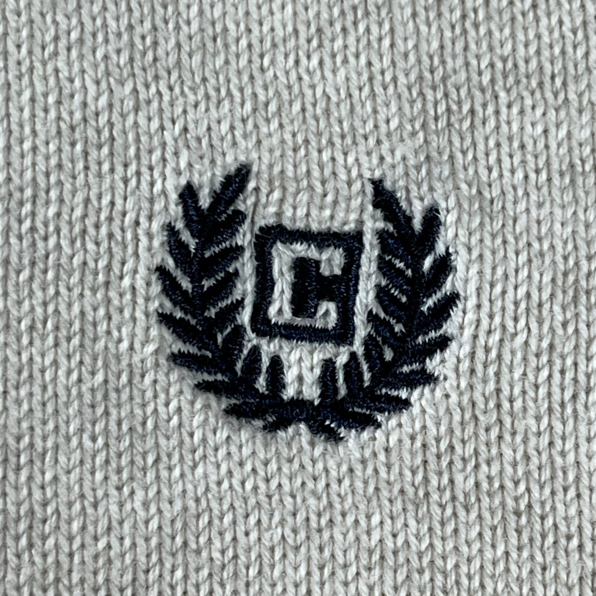 Chaps Cotton V Neck Sweater Beige Navy Trim Crest Logo Preppy Classic XL 3