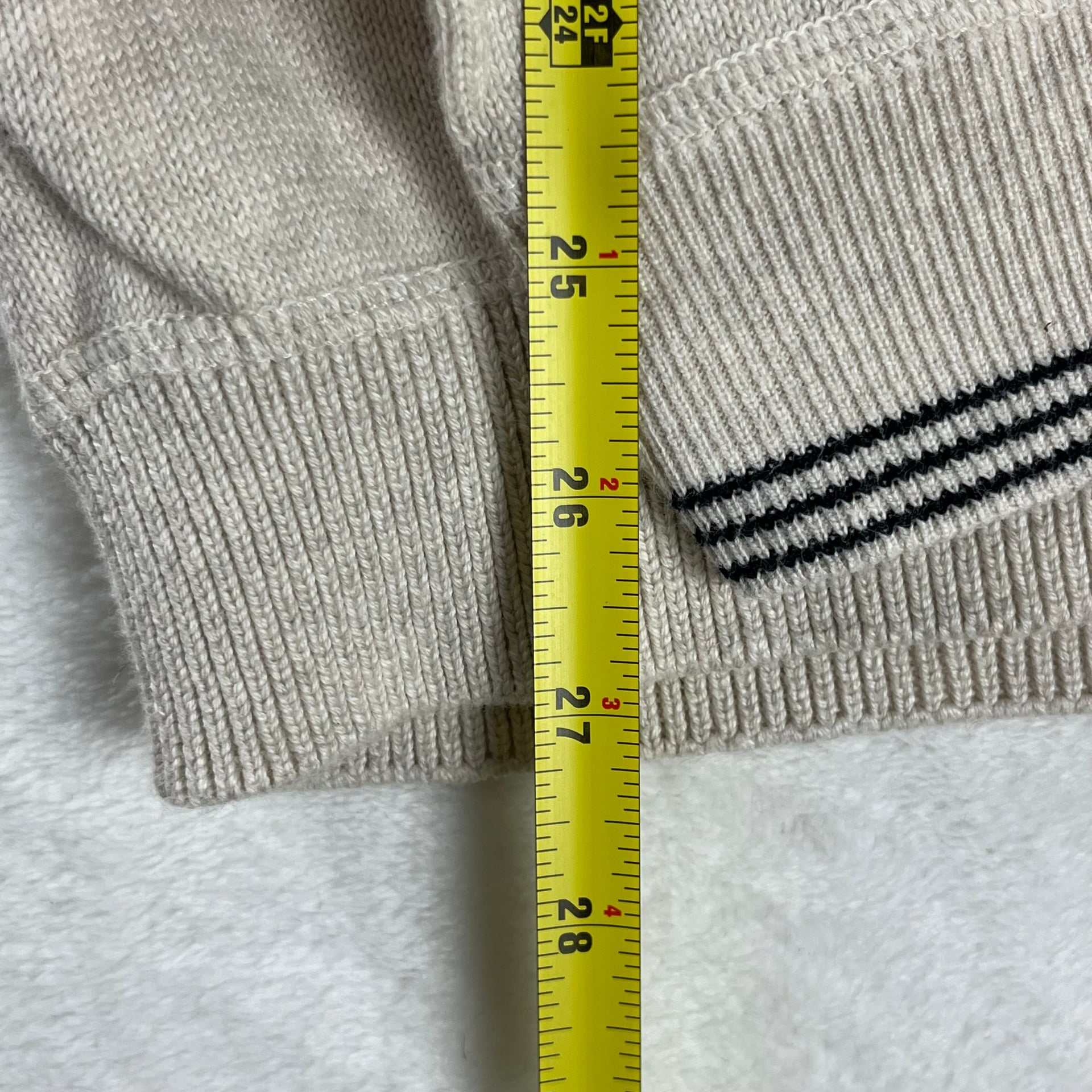 Chaps Cotton V Neck Sweater Beige Navy Trim Crest Logo Preppy Classic XL 5