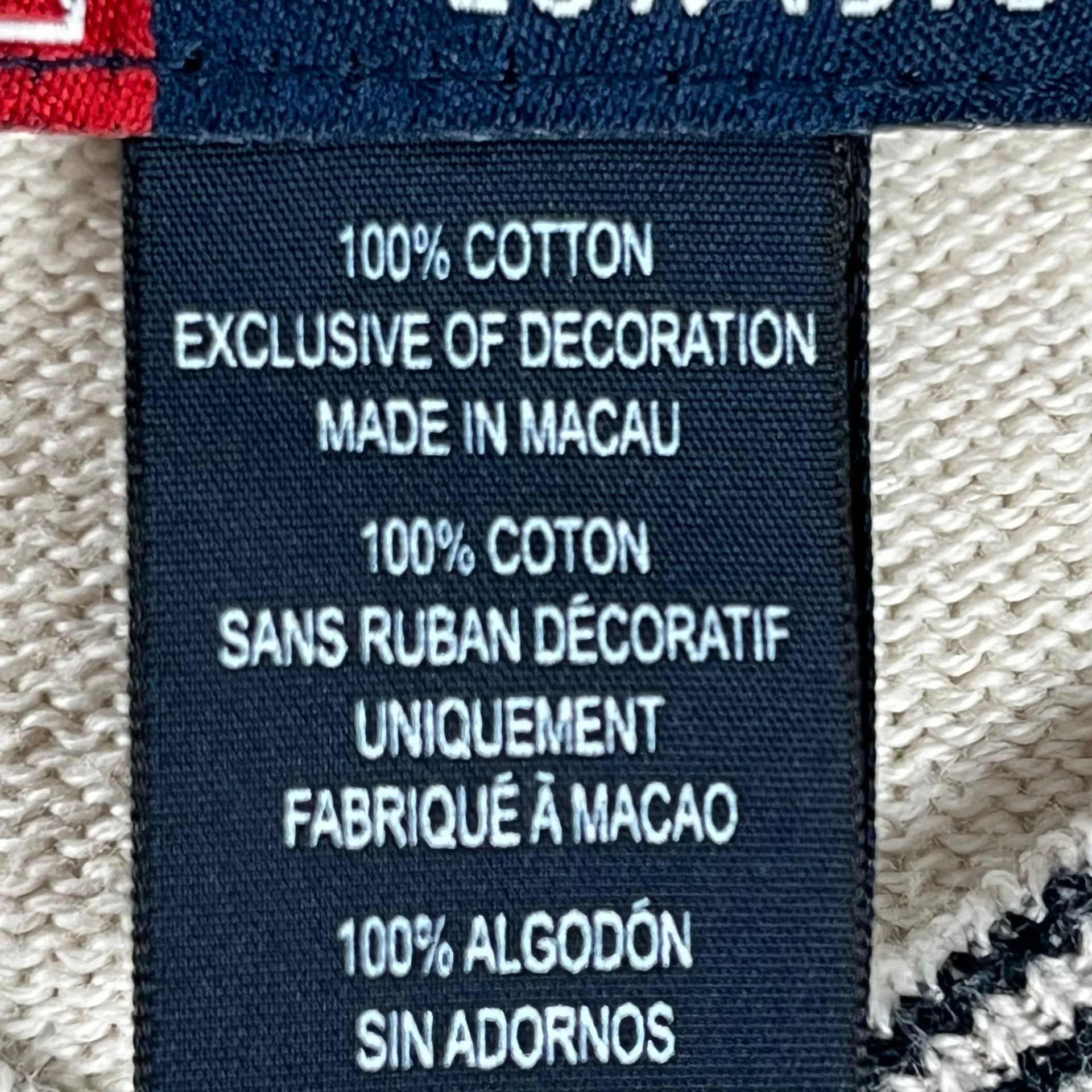 Chaps Cotton V Neck Sweater Beige Navy Trim Crest Logo Preppy Classic XL 10