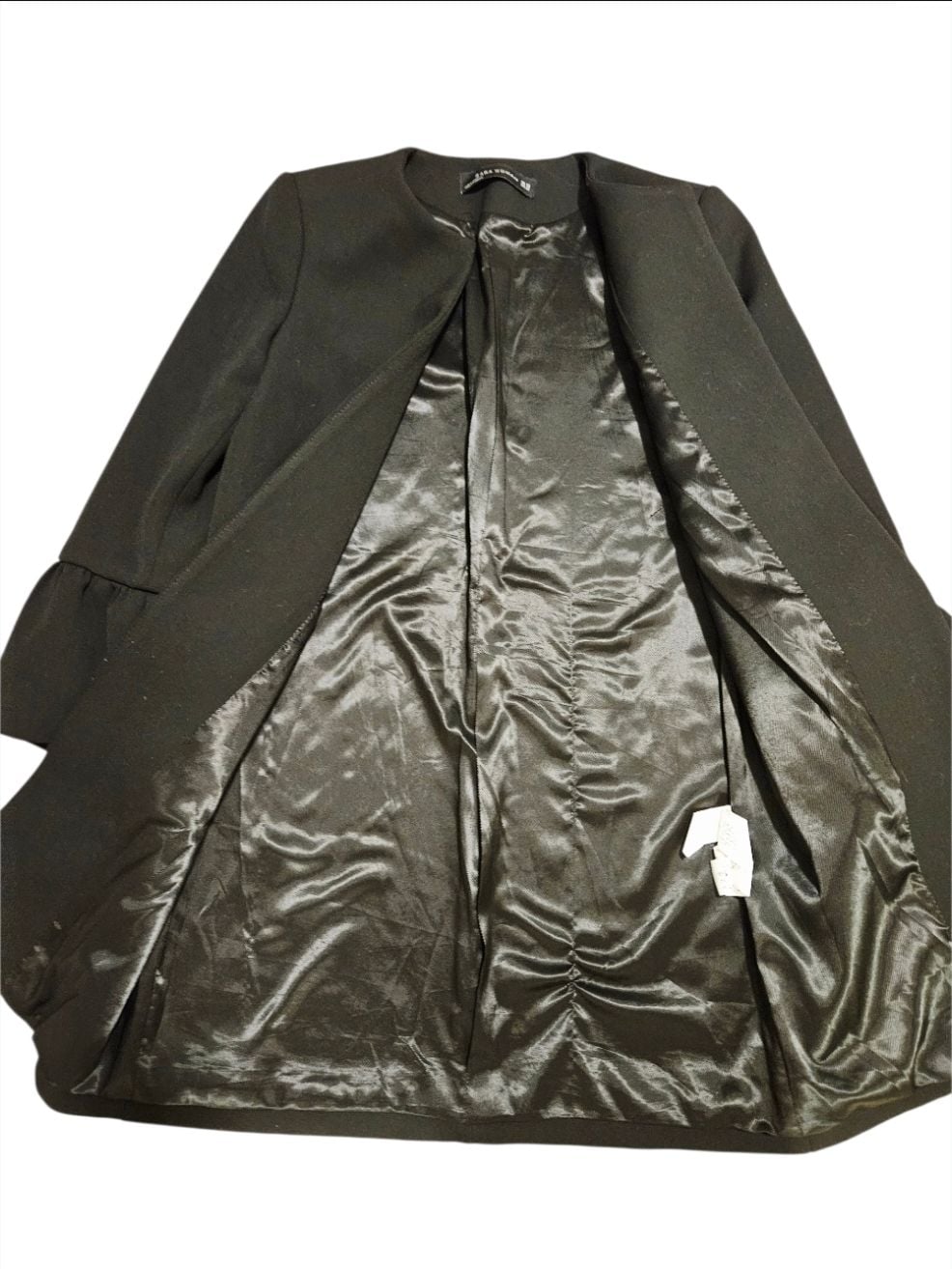 Zara Woman Size XS Black Bell Sleeve Ruffle Coat NWOT  7