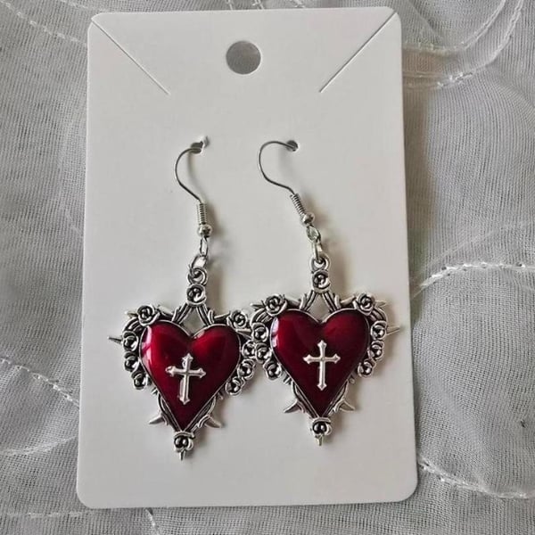 Gothic Red Thorned Heart Earrings - Israel