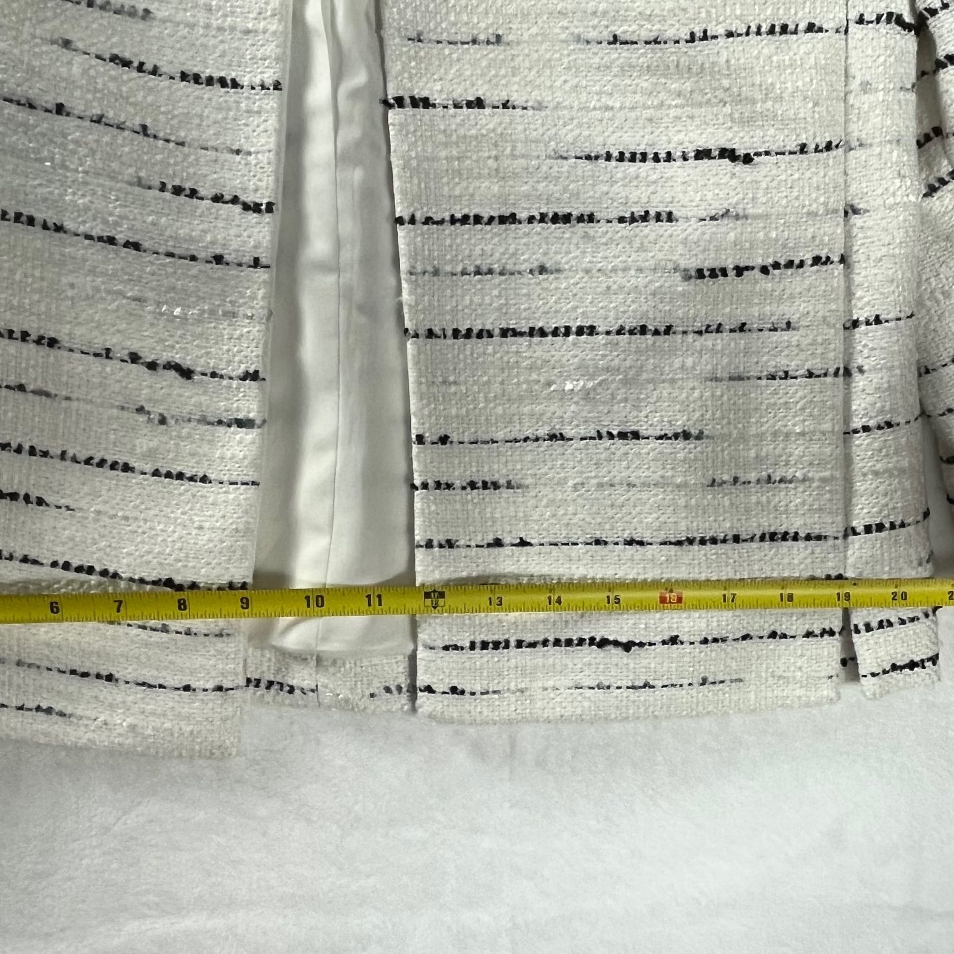 Ann Taylor Jacket Size 2 Ivory Black Tweed Stripe Open Front Classic Work 6