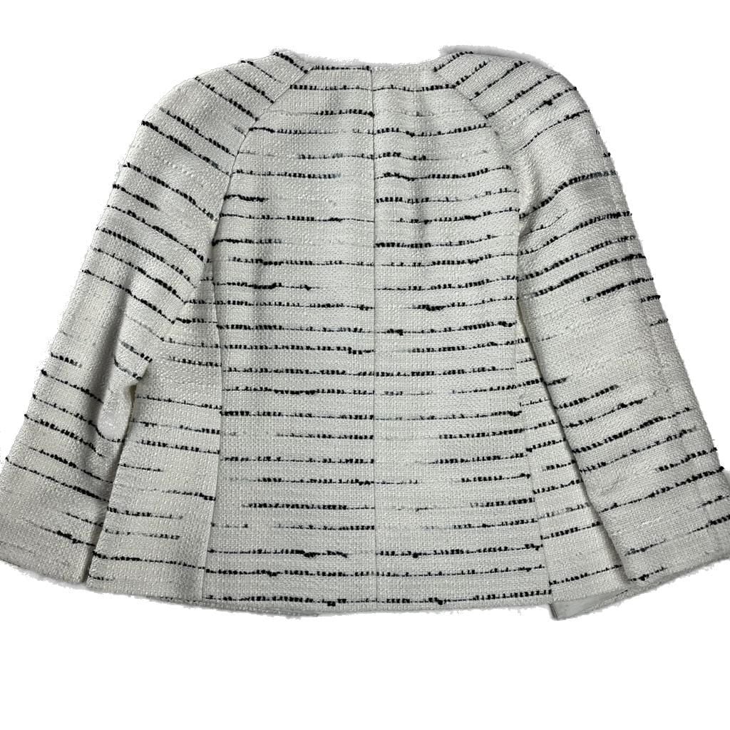 Ann Taylor Jacket Size 2 Ivory Black Tweed Stripe Open Front Classic Work 4