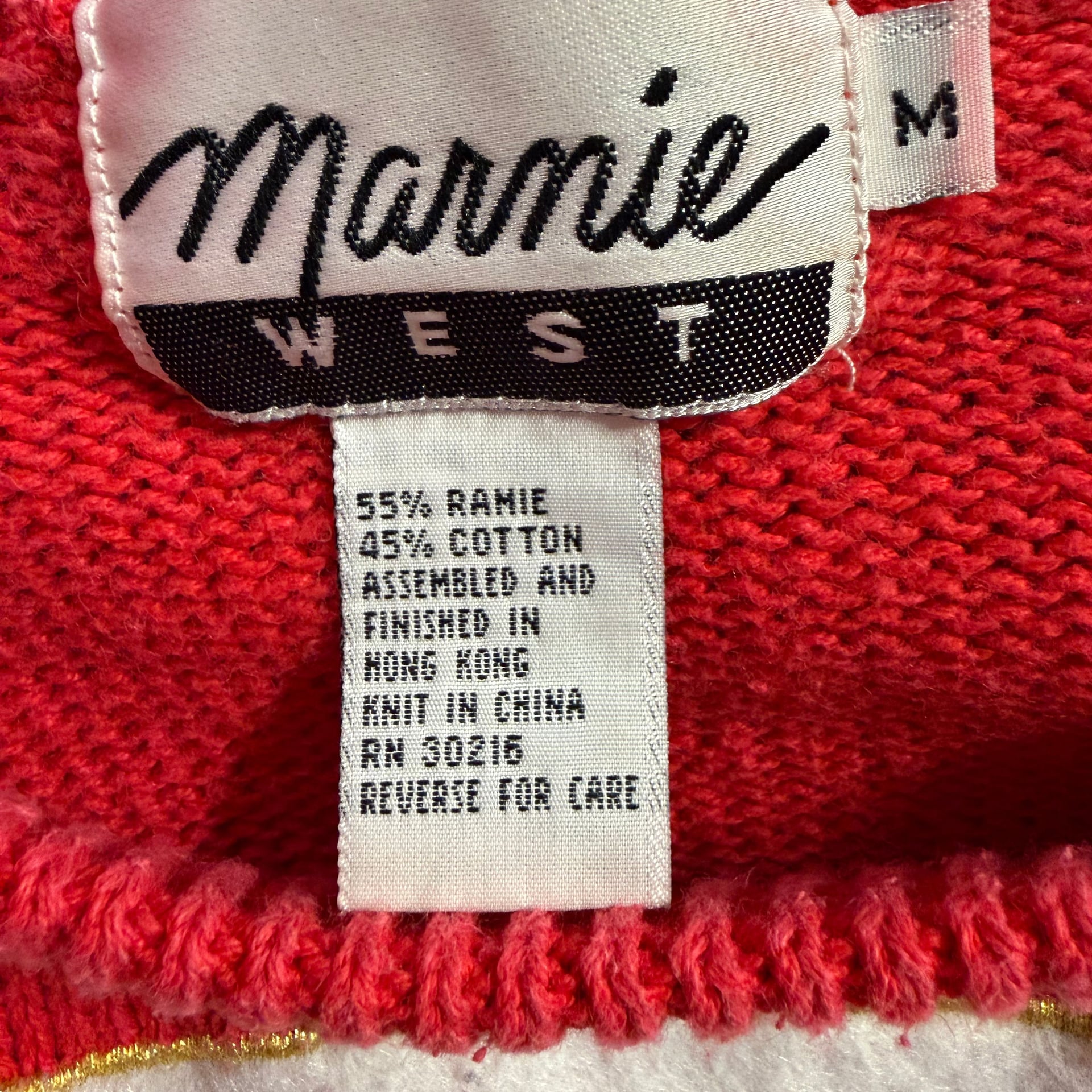 Vintage Marnie West Classic Christmas Sweater Red Wreath Beading Embroidery 2