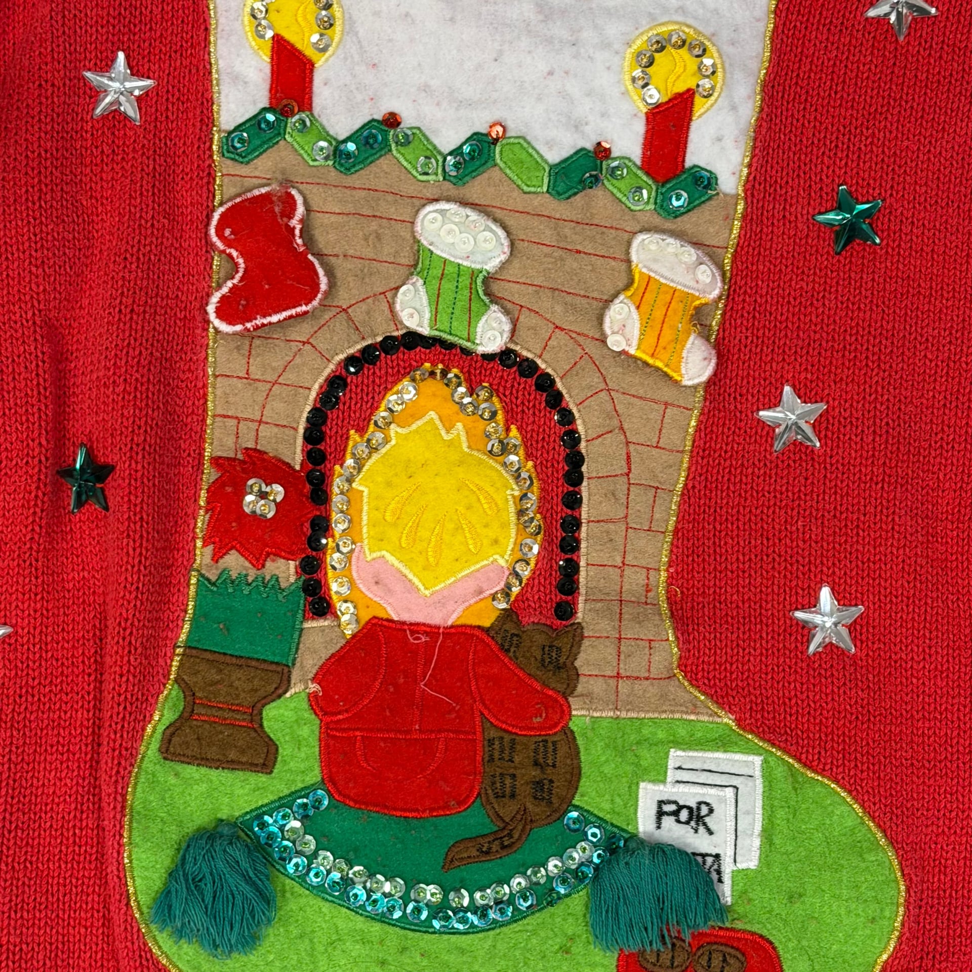 Vintage Marnie West Classic Christmas Sweater Red Wreath Beading Embroidery 4