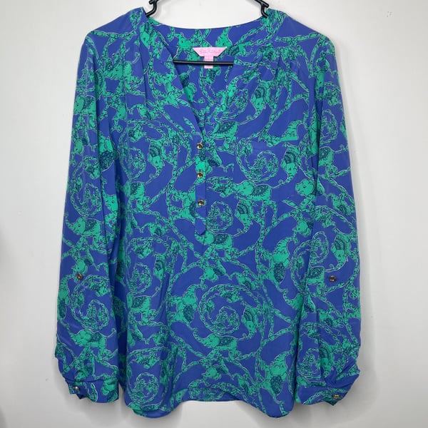 Lilly Pulitzer Delray Tunic Top Iris Blue Loopy Elephants