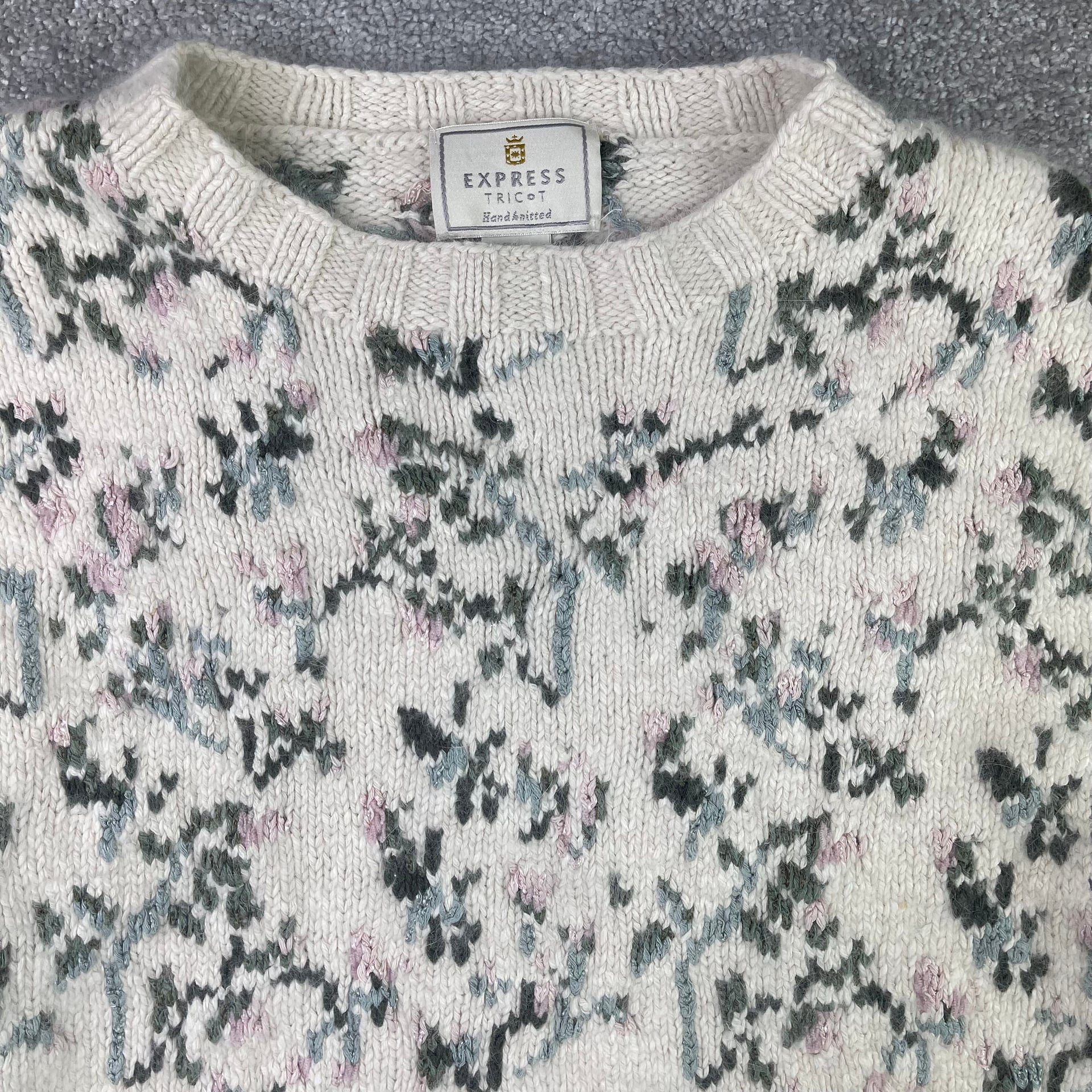 Vintage Express Tricot Floral Hand-Knitted Silk Angora Blend Boxy Sweater 1
