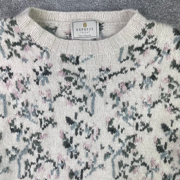 Vintage Express Tricot Floral Hand-Knitted Silk Angora Blend Boxy Sweater