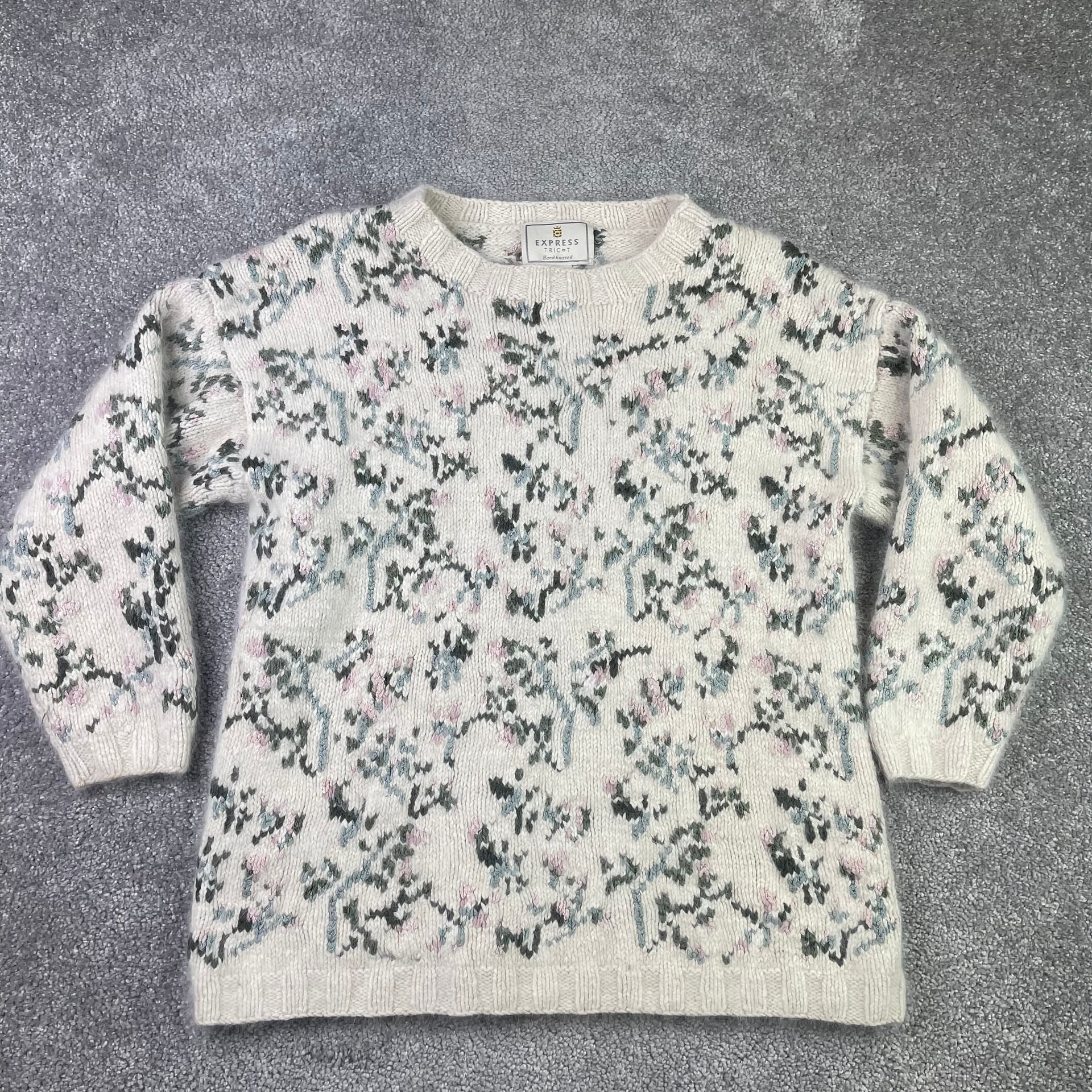Vintage Express Tricot Floral Hand-Knitted Silk Angora Blend Boxy Sweater 2