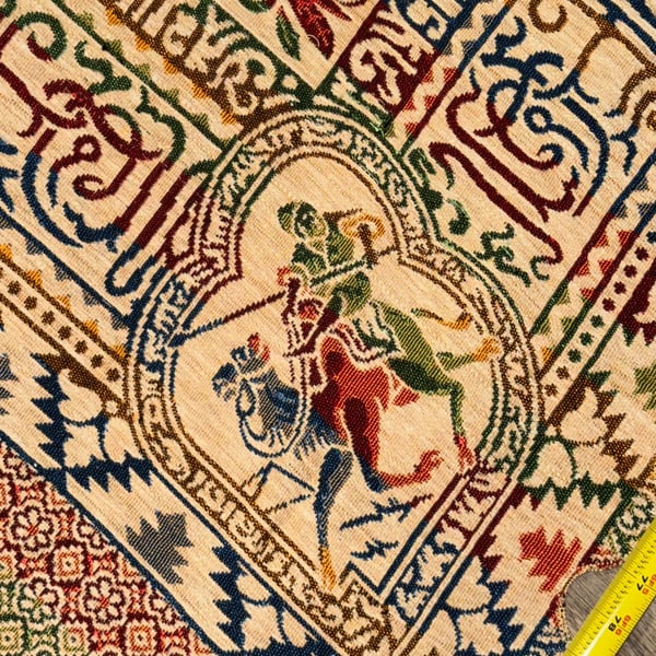 Vintage 94” Tapestry Arabian Horse Rider Warrior Tablecloth Bedspread Coverlet