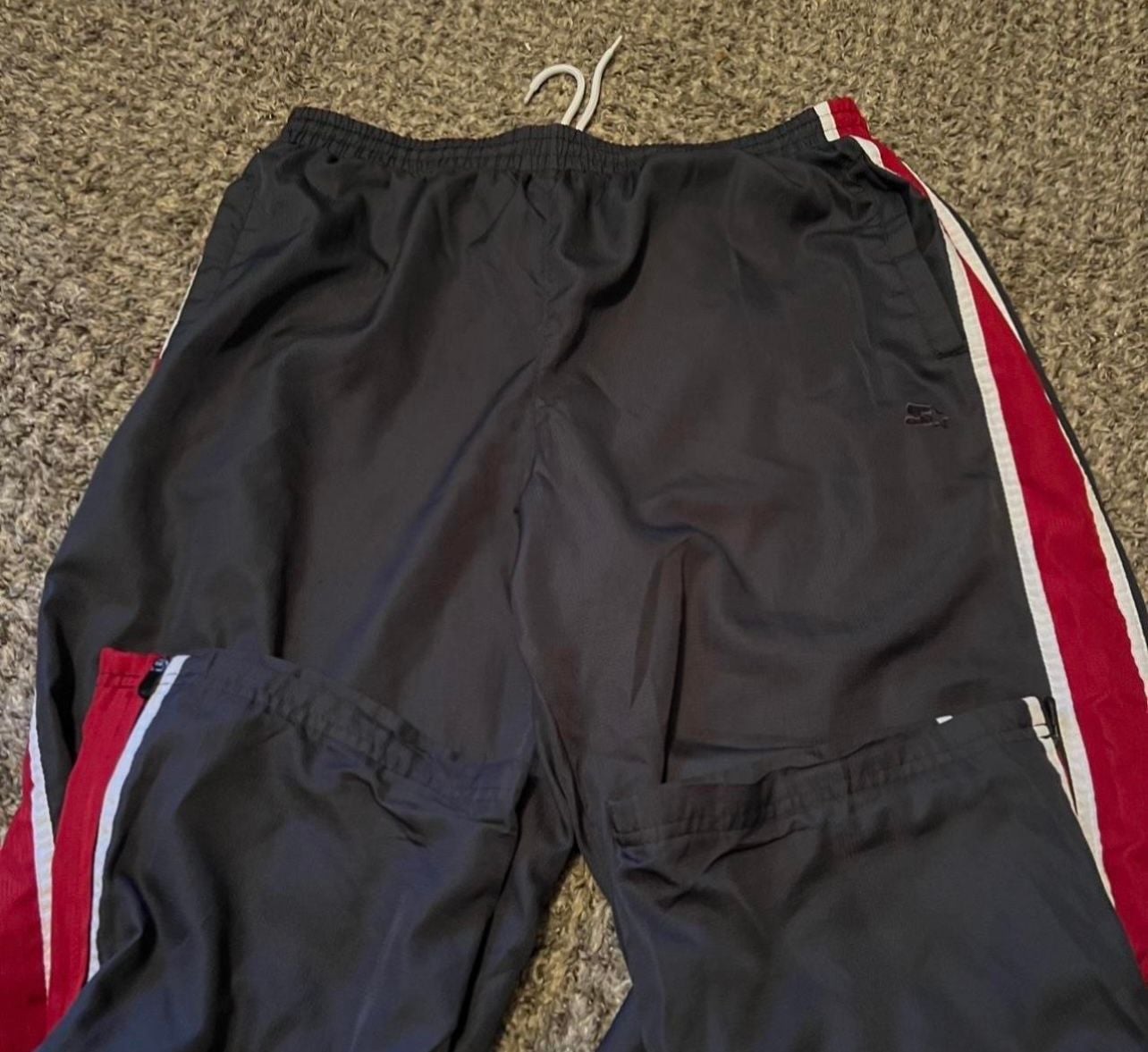 VINTAGE Nike Pants Mens 2XL XXL Black Red Stripe Lined Windbreaker Pull On 90s 1