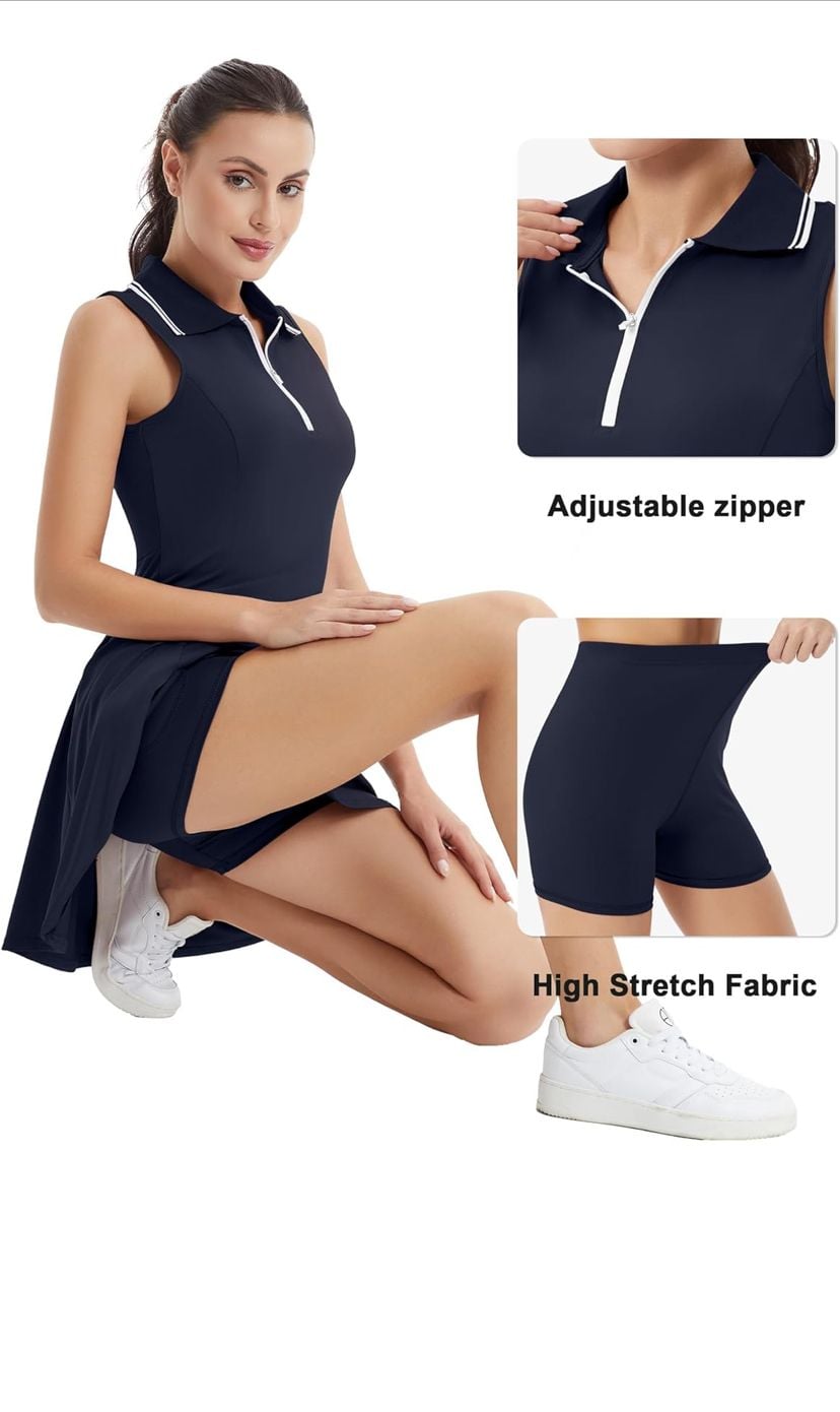 FKEEP Women's Tennis Golf Activewear Workout Zipper V-Neck with Shorts &Pocket 4