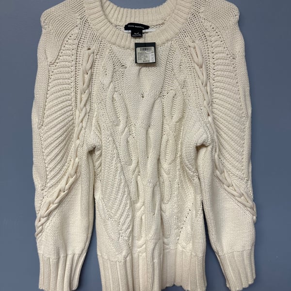 Club Monaco white cable knit chunky crewneck sweater women’s brand new with tags