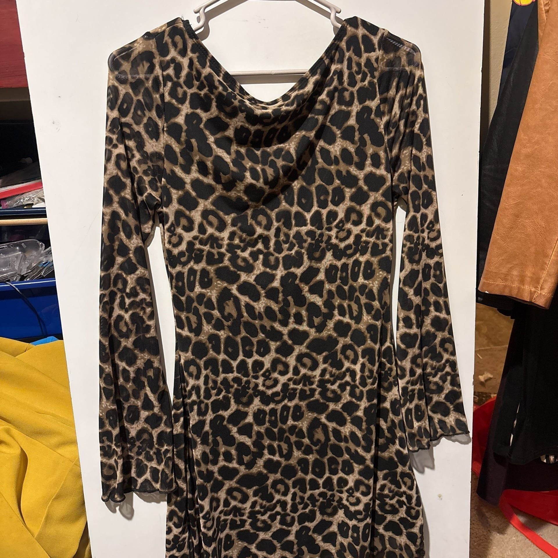 Leopard Print Long Sleeve Cowl Neck Mini Dress 2