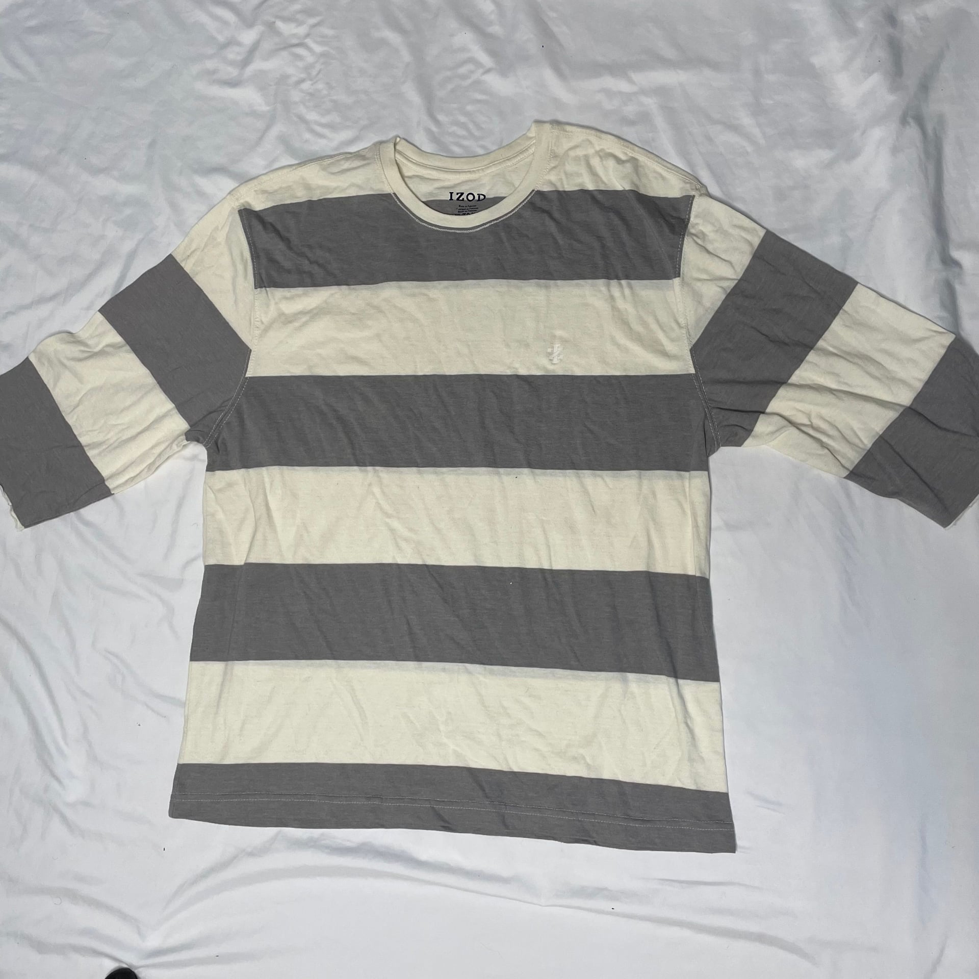 IZOD Men’s Striped Long Sleeve Shirt Cream Gray Size XL 2