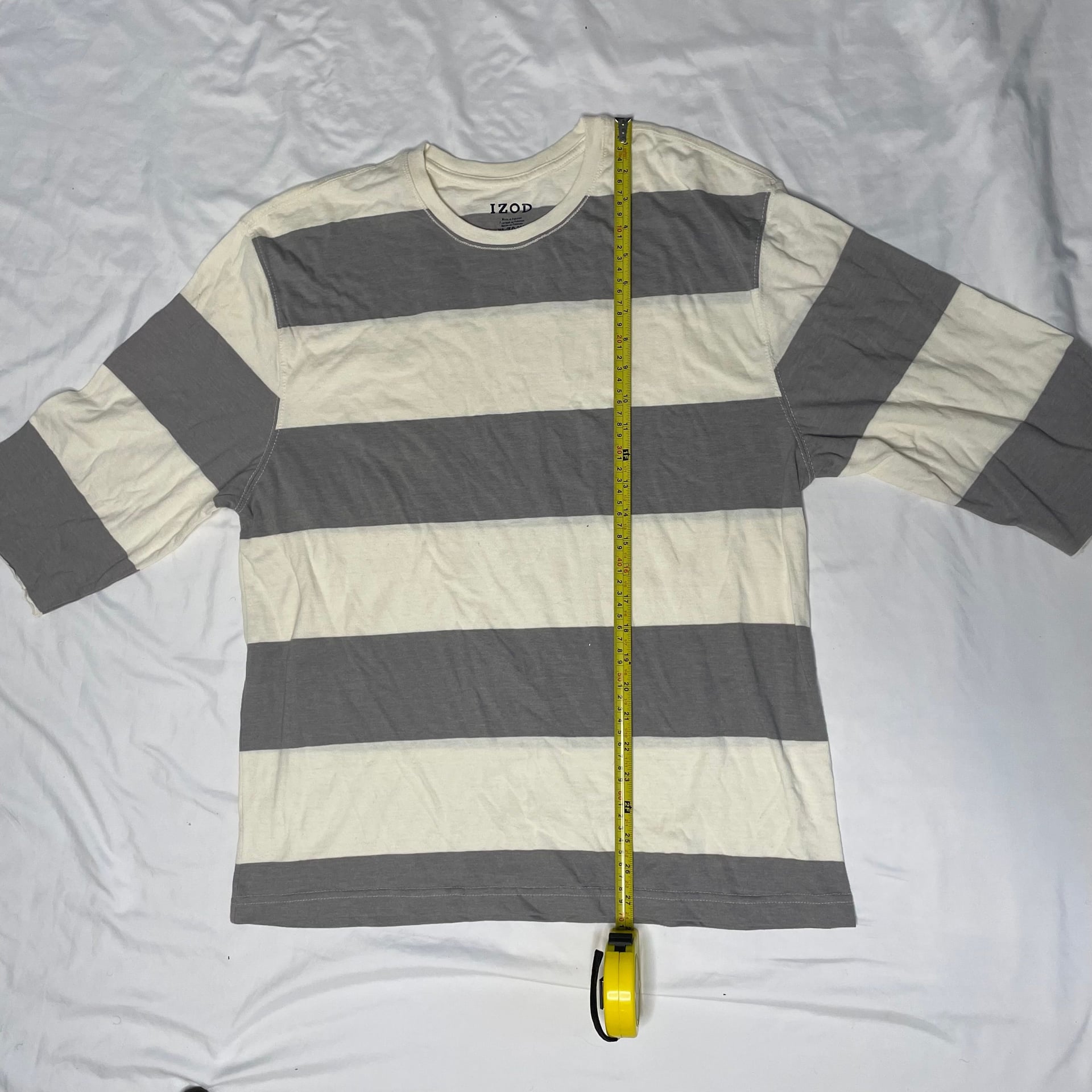 IZOD Men’s Striped Long Sleeve Shirt Cream Gray Size XL 3