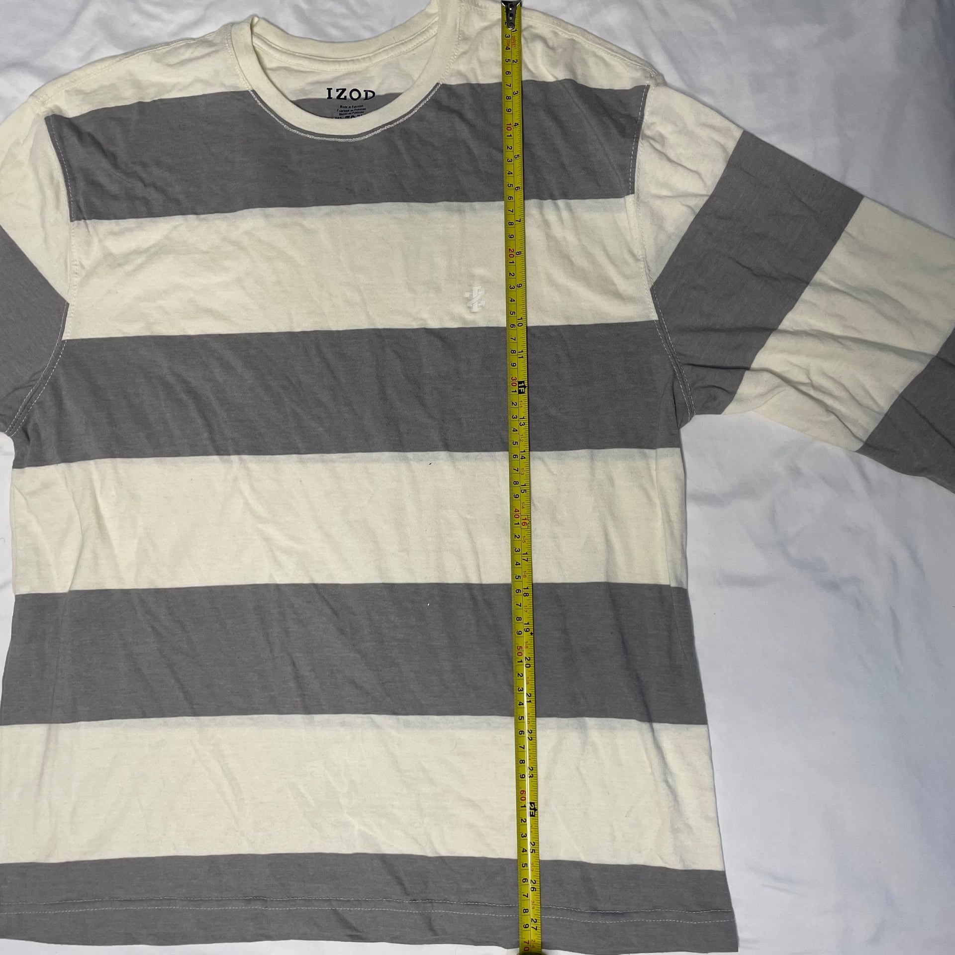 IZOD Men’s Striped Long Sleeve Shirt Cream Gray Size XL 4