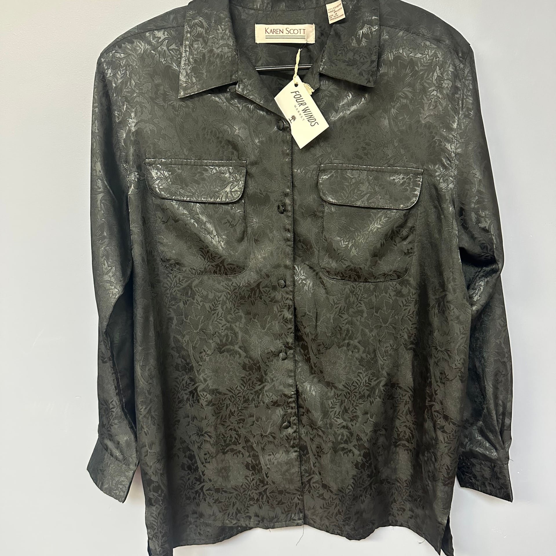 Karen Scott Women's Metallic Long Sleeve Button Up Blouse 2