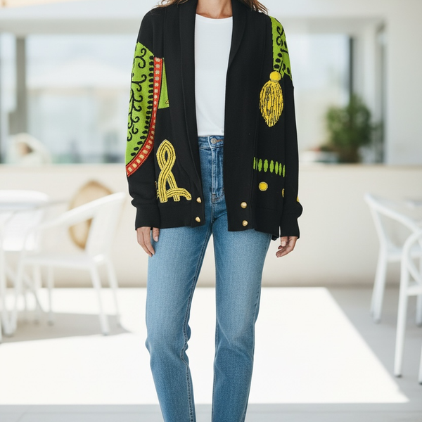 VTGE LAUREL ESCADA CARDIGAN JACKET MULTICOLOR WOOL KNIT EMBELLISHED ITALY SZ 38 M