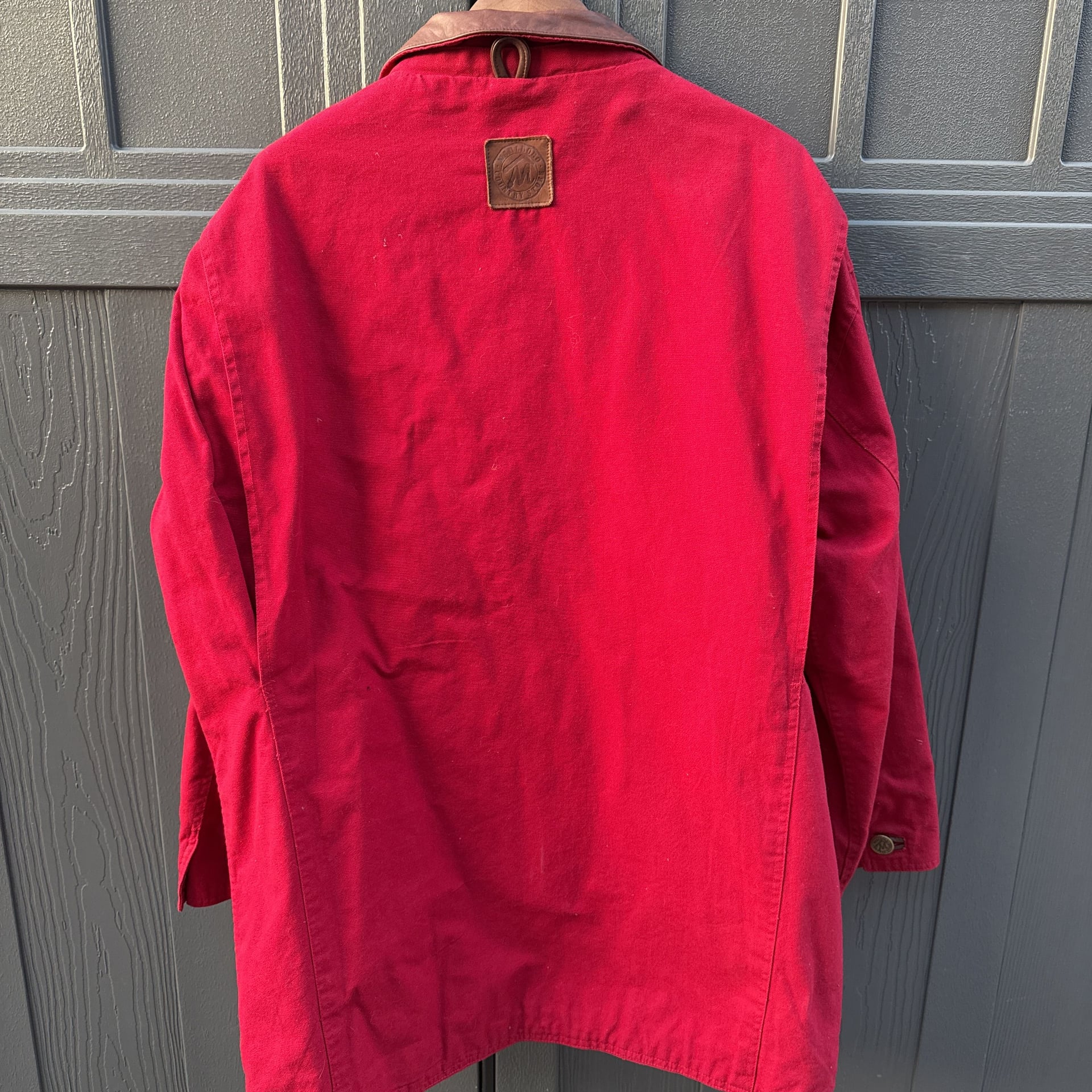 Vintage Marlboro Country Store Red Canvas Barn Chore Coat with Leather Collar 4