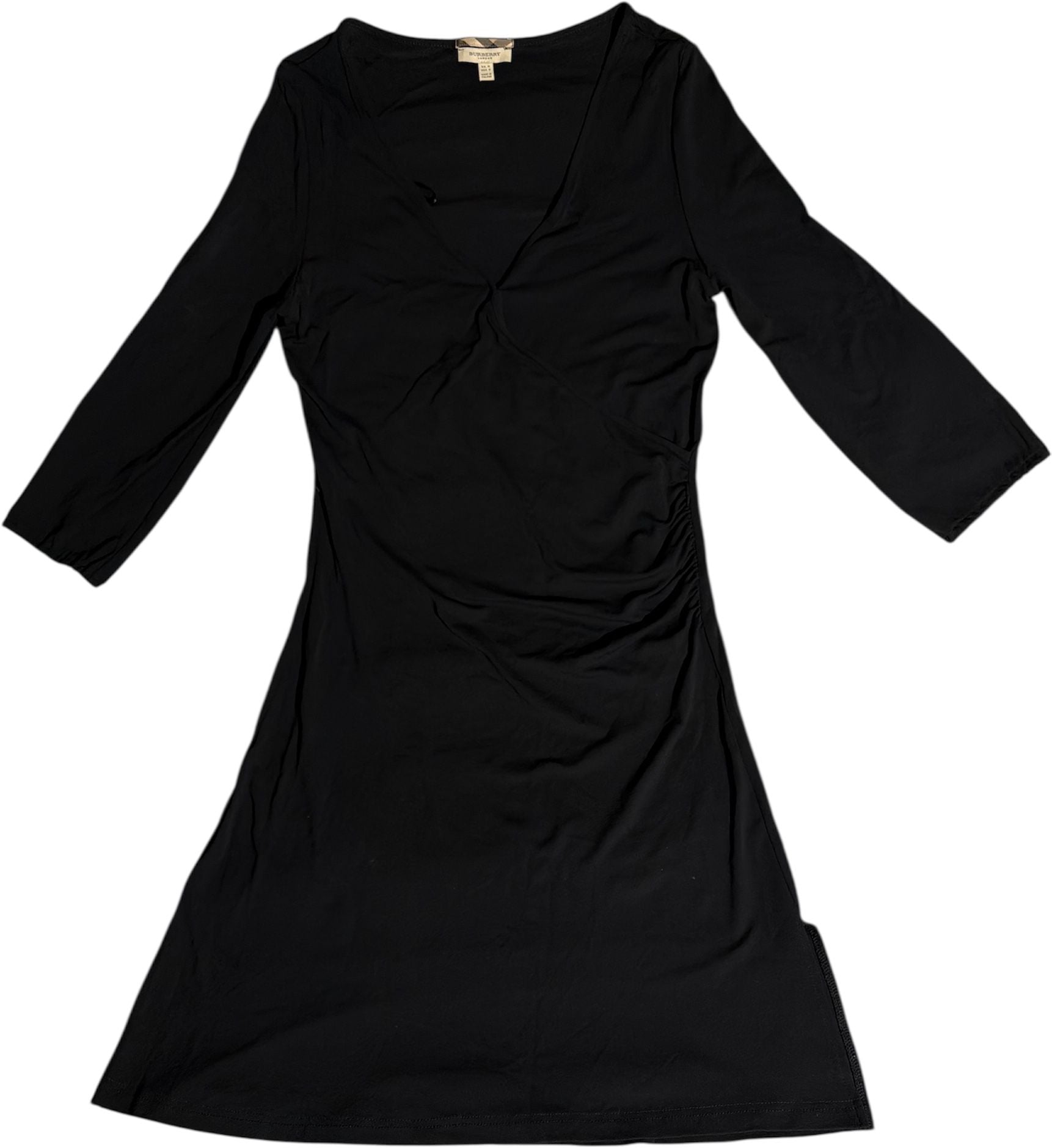 Burberry London V Neck Faux Wrap Dress Longsleeve Women’s Black Size 12 1