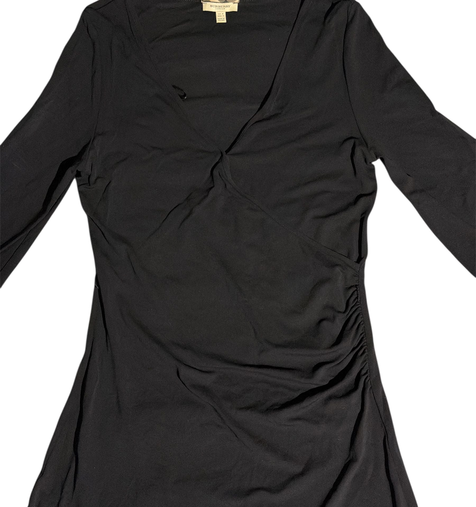 Burberry London V Neck Faux Wrap Dress Longsleeve Women’s Black Size 12 2