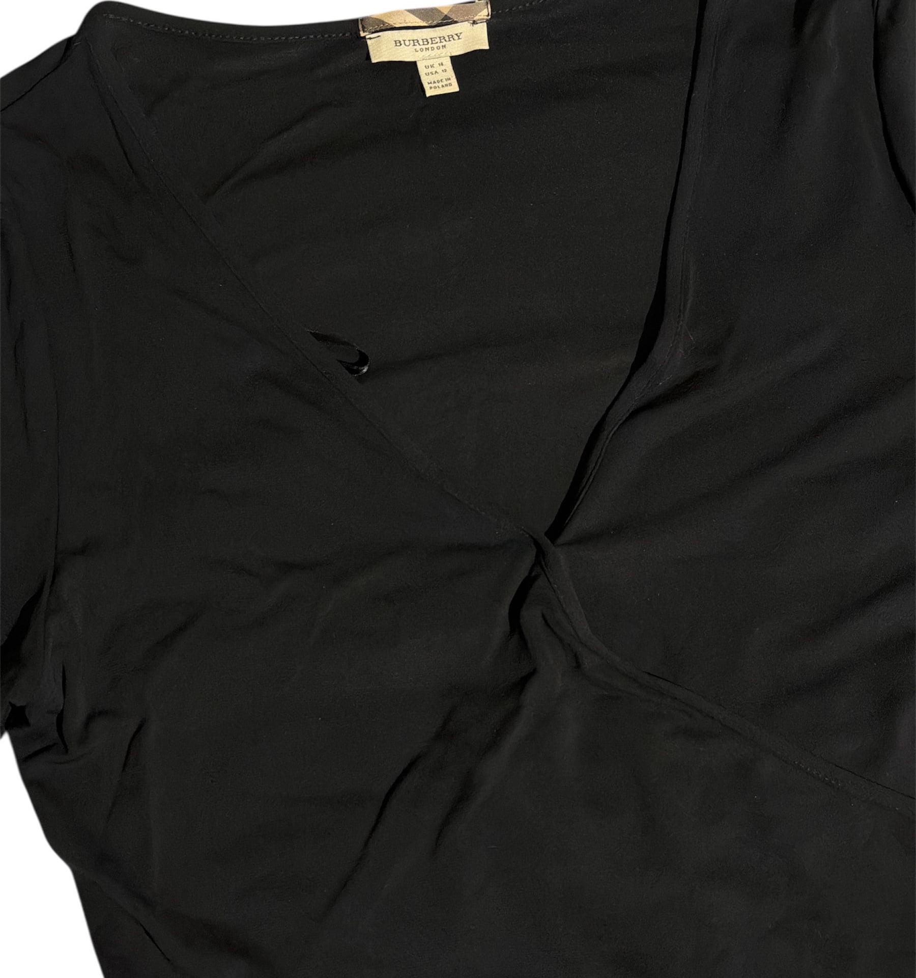 Burberry London V Neck Faux Wrap Dress Longsleeve Women’s Black Size 12 4