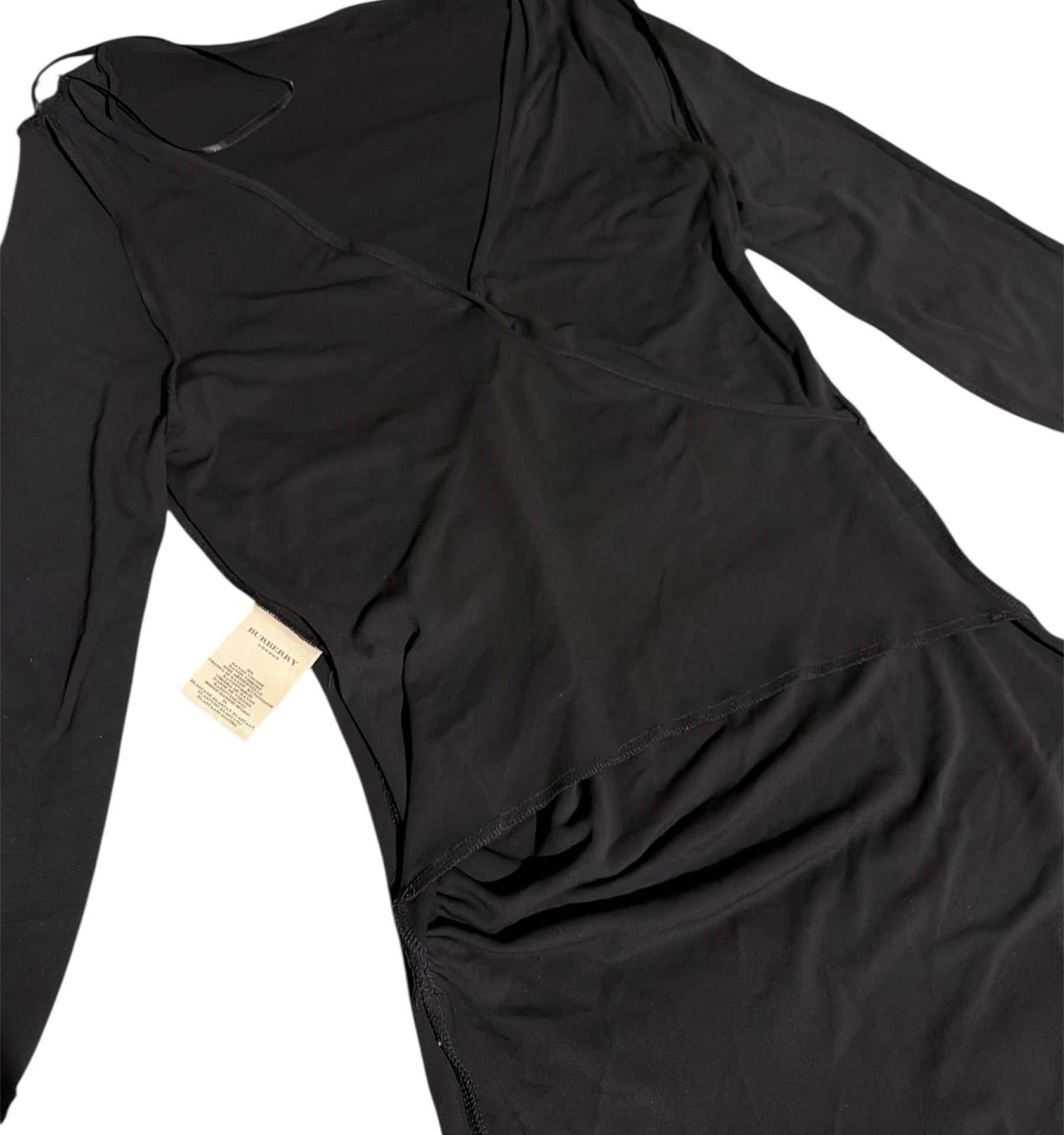 Burberry London V Neck Faux Wrap Dress Longsleeve Women’s Black Size 12 14