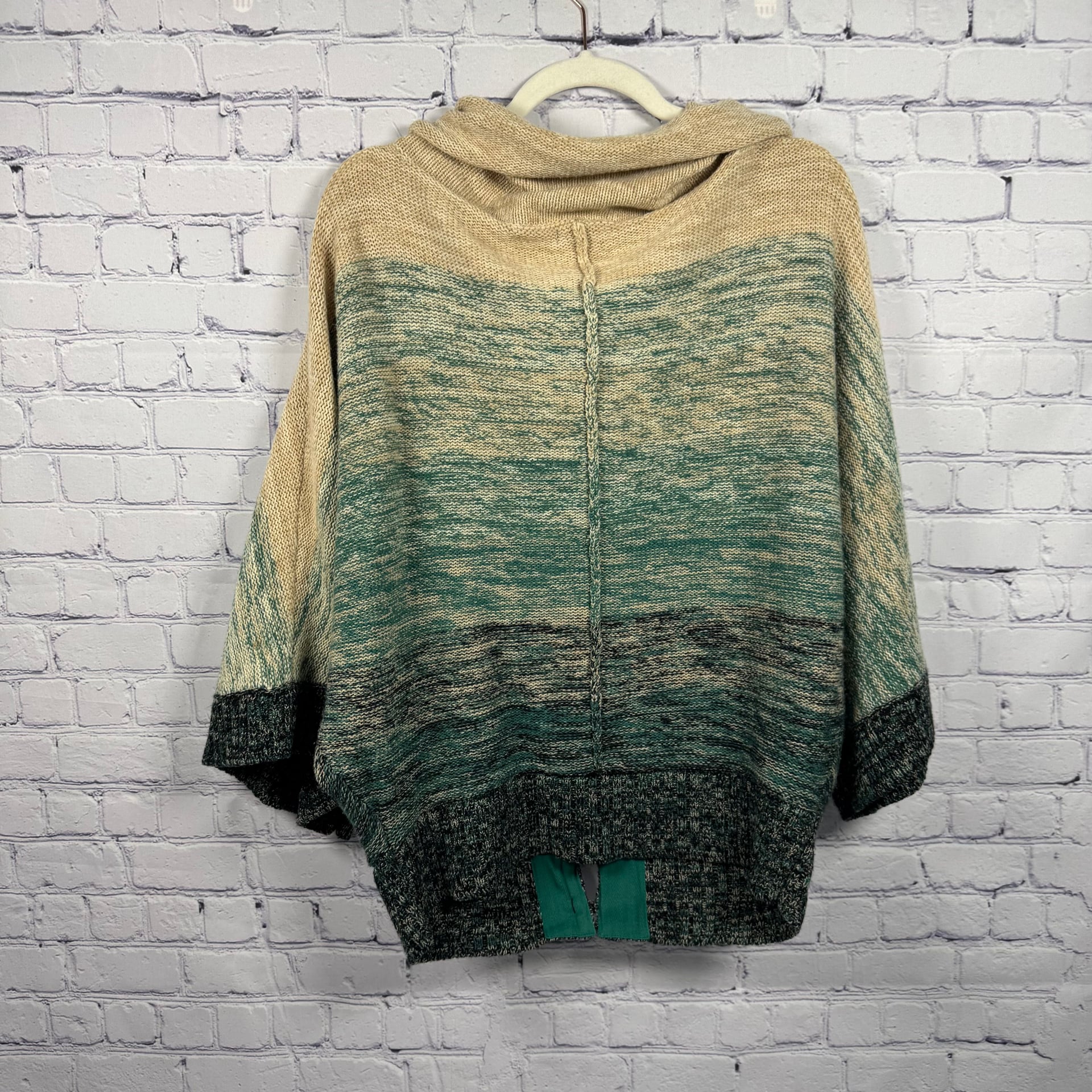 JOIE Merino Wool Cashmere Blend Green Multi Knit Cape Poncho Sweater 3
