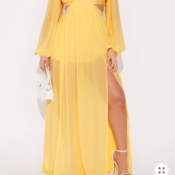 Yellow Maxi Side Cut Out Balloon Sleeve Dress