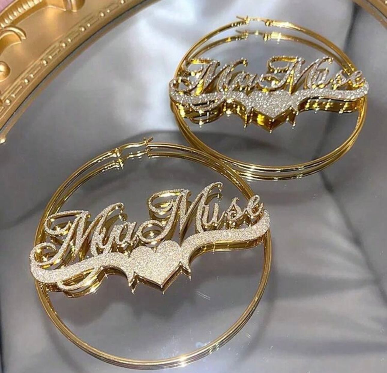 Diamond Cut Heart Nameplate Personalized Hoop Earrings – silviax, 2