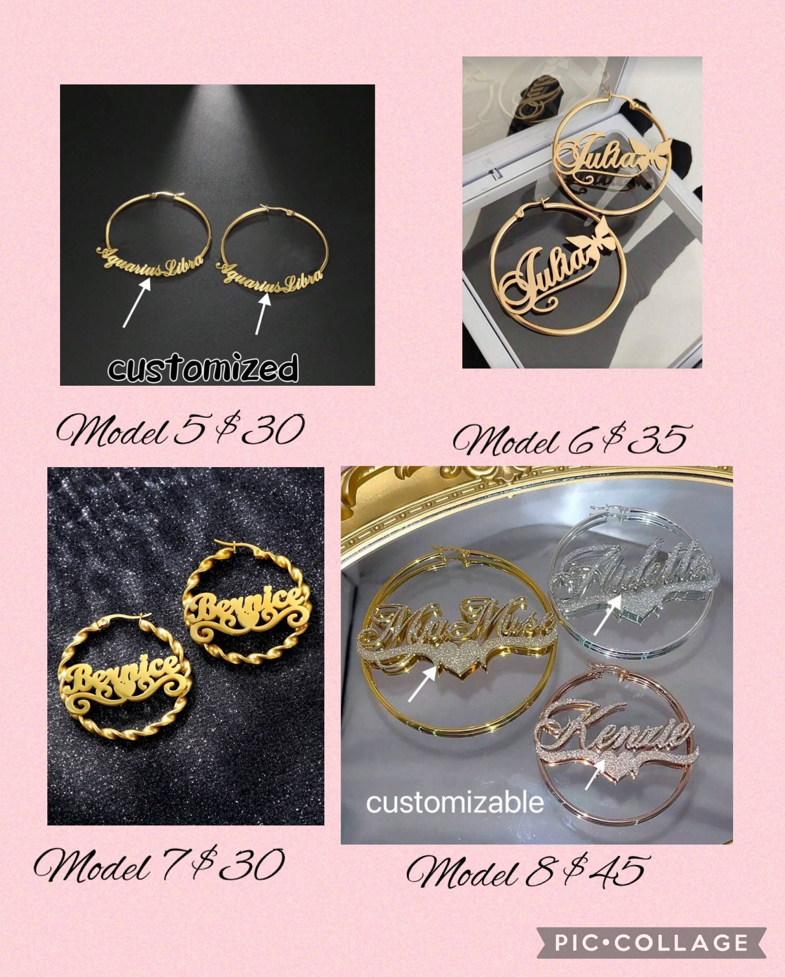 Diamond Cut Heart Nameplate Personalized Hoop Earrings – silviax, 3
